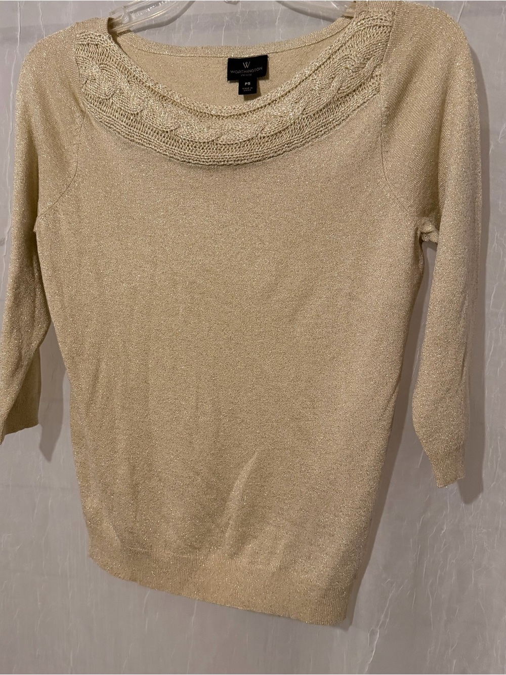 Worthington Gold Sparkling Metallic Knit Boatneck Sweater PS